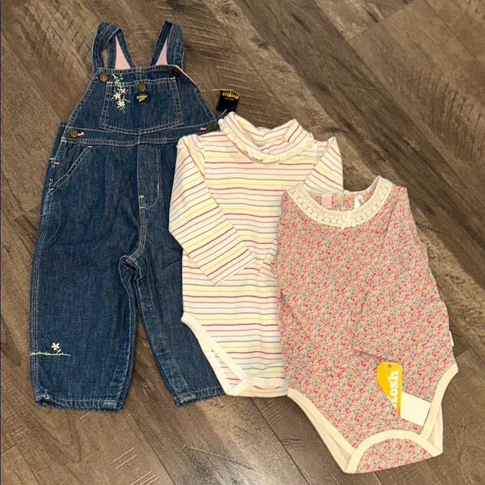 OSHKOSH B’GOSH DENIM OVERALL/BODYSUIT BUNDLE SIZE 18 MONTHS NWT
